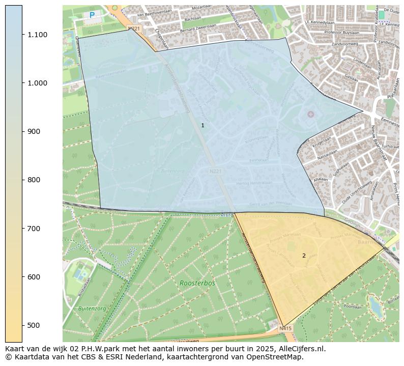 Afbeelding van de wijk P.H.W.park op de kaart.