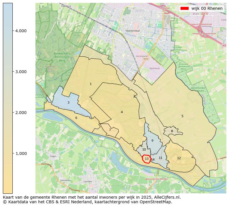 Afbeelding van de wijk Rhenen op de kaart.