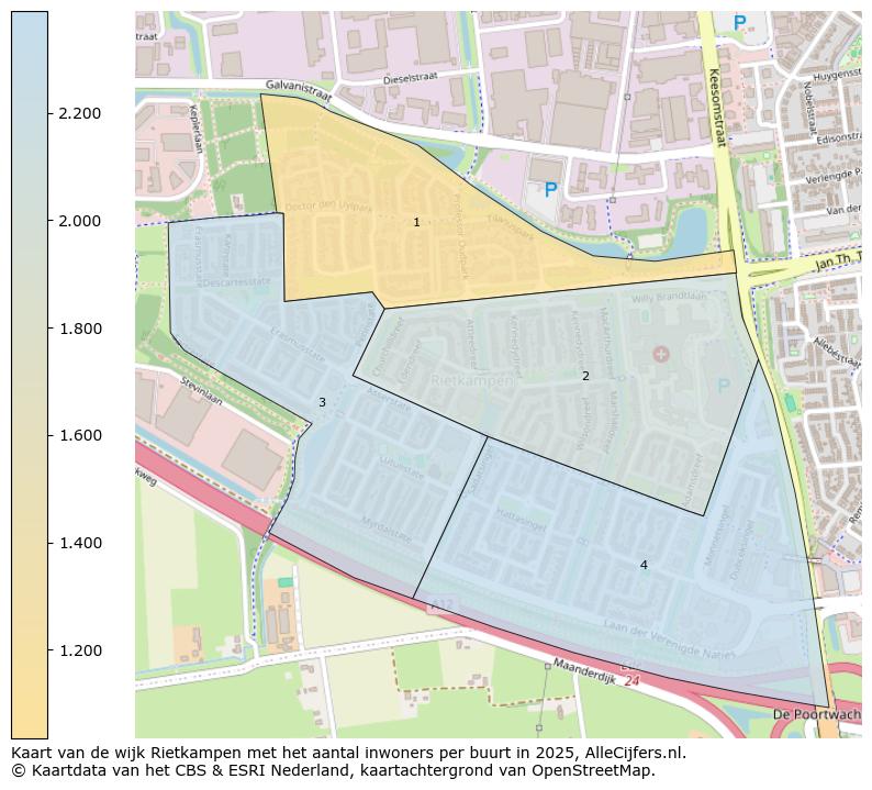 Afbeelding van de wijk Rietkampen op de kaart.