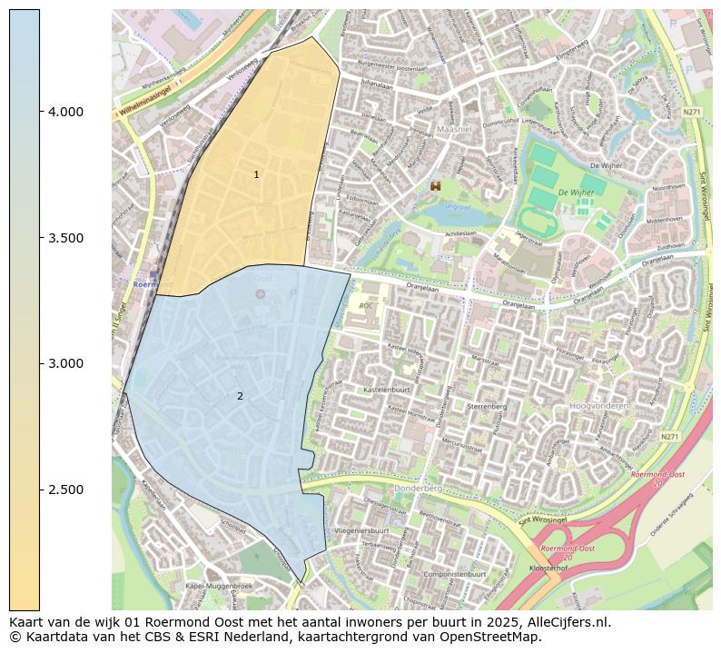 Afbeelding van de wijk Roermond-Oost op de kaart.