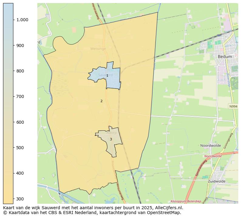 Afbeelding van de wijk Sauwerd op de kaart.