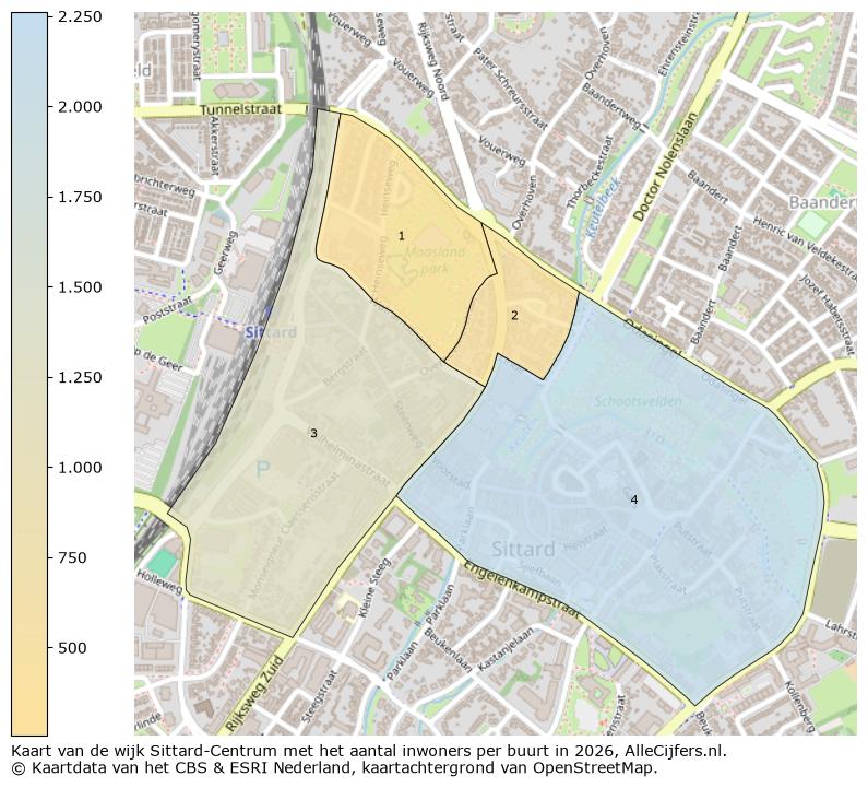 Afbeelding van de wijk Sittard-Centrum op de kaart.