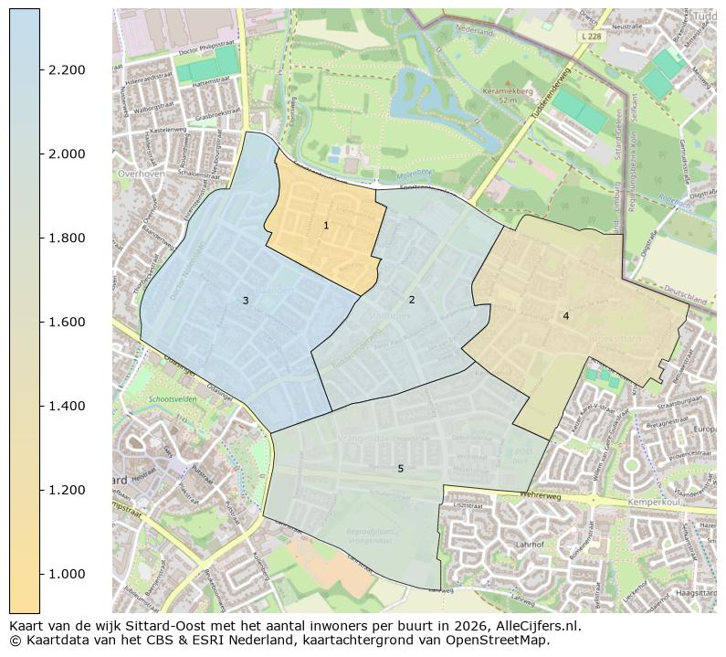 Afbeelding van de wijk Sittard-Oost op de kaart.