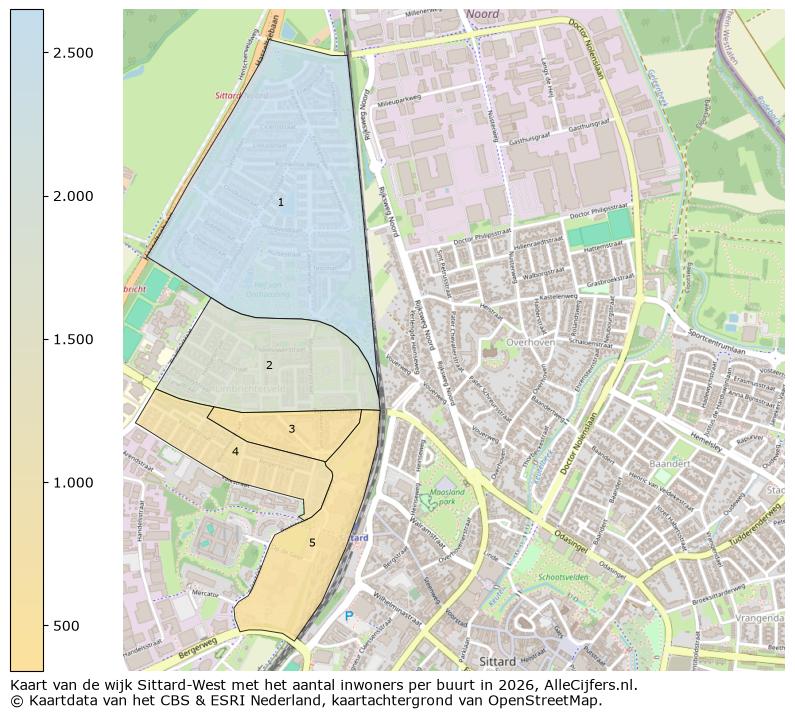 Afbeelding van de wijk Sittard-West op de kaart.