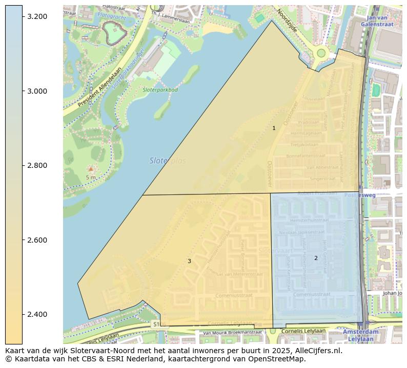 Afbeelding van de wijk Slotervaart-Noord op de kaart.