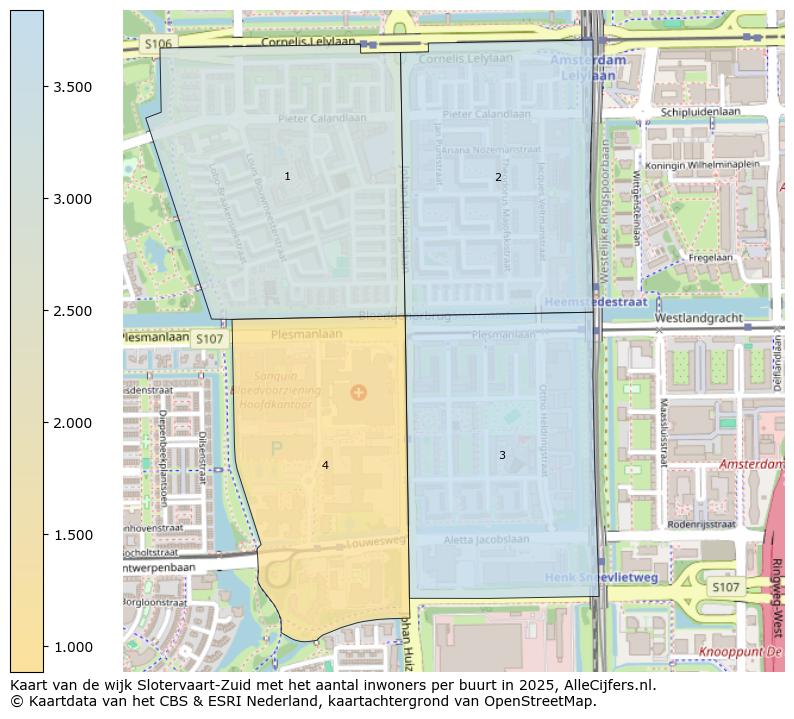 Afbeelding van de wijk Slotervaart-Zuid op de kaart.