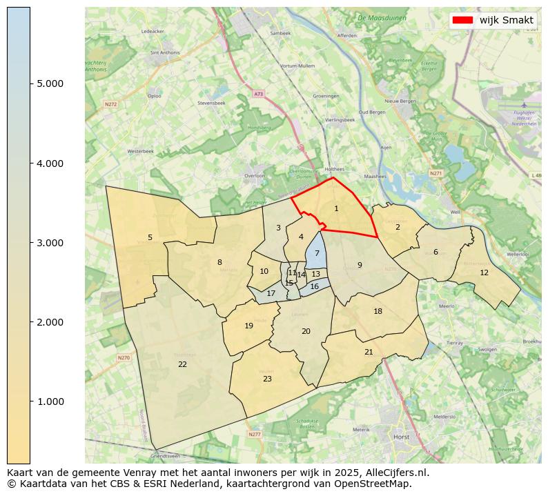 Afbeelding van de wijk Smakt op de kaart.