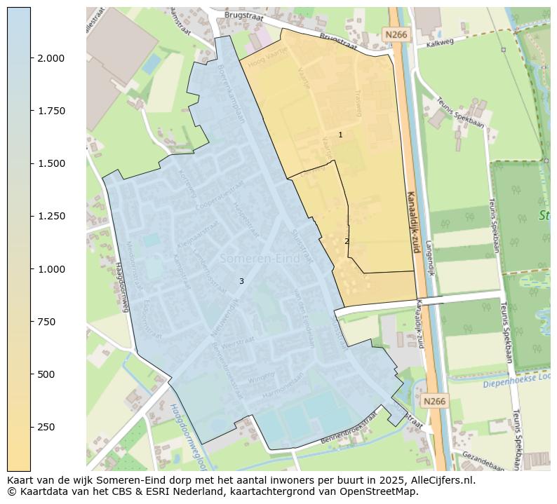 Afbeelding van de wijk Someren-Eind dorp op de kaart.