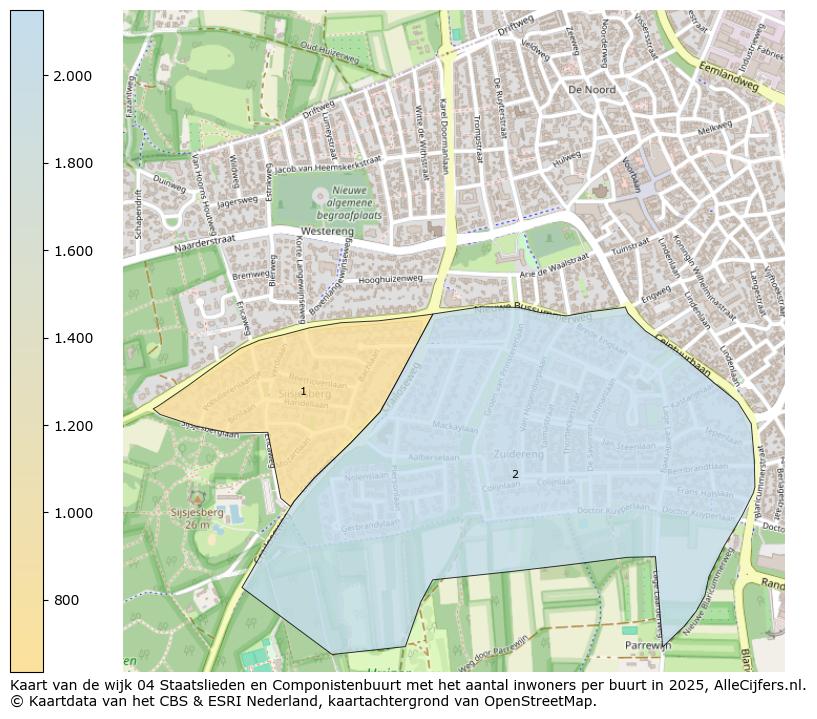 Afbeelding van de wijk Staatslieden en Componistenbuurt op de kaart.