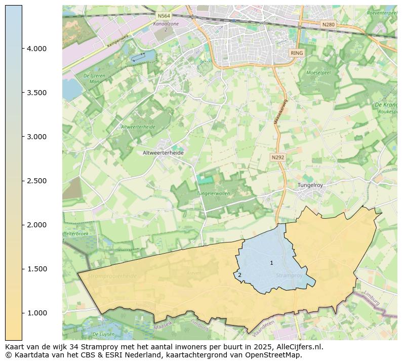 Afbeelding van de wijk Stramproy op de kaart.