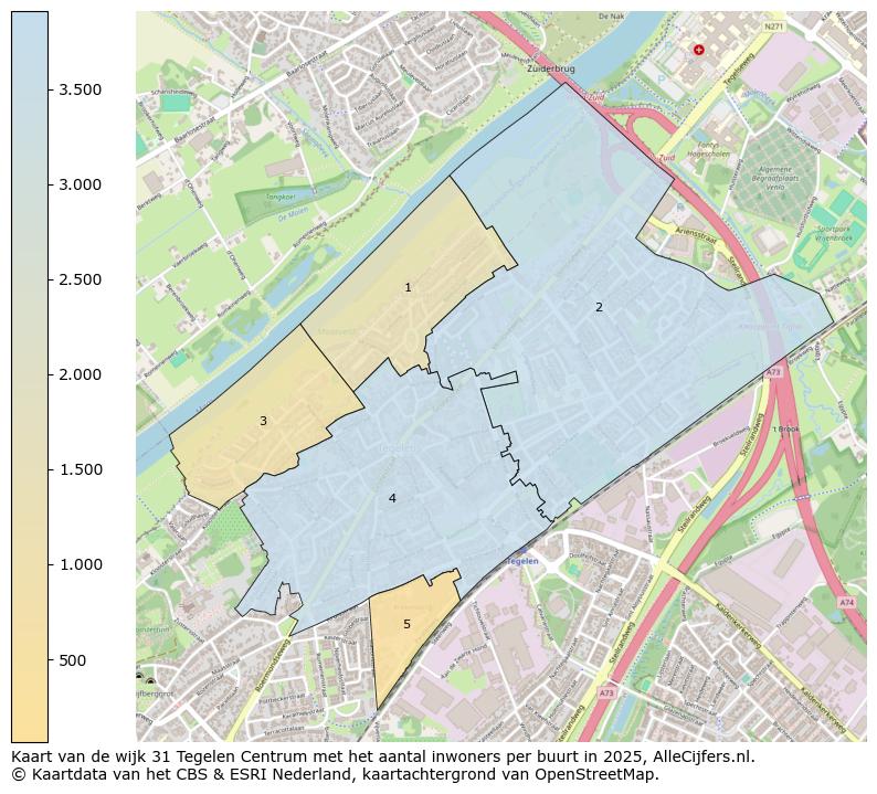 Afbeelding van de wijk Tegelen-Centrum op de kaart.