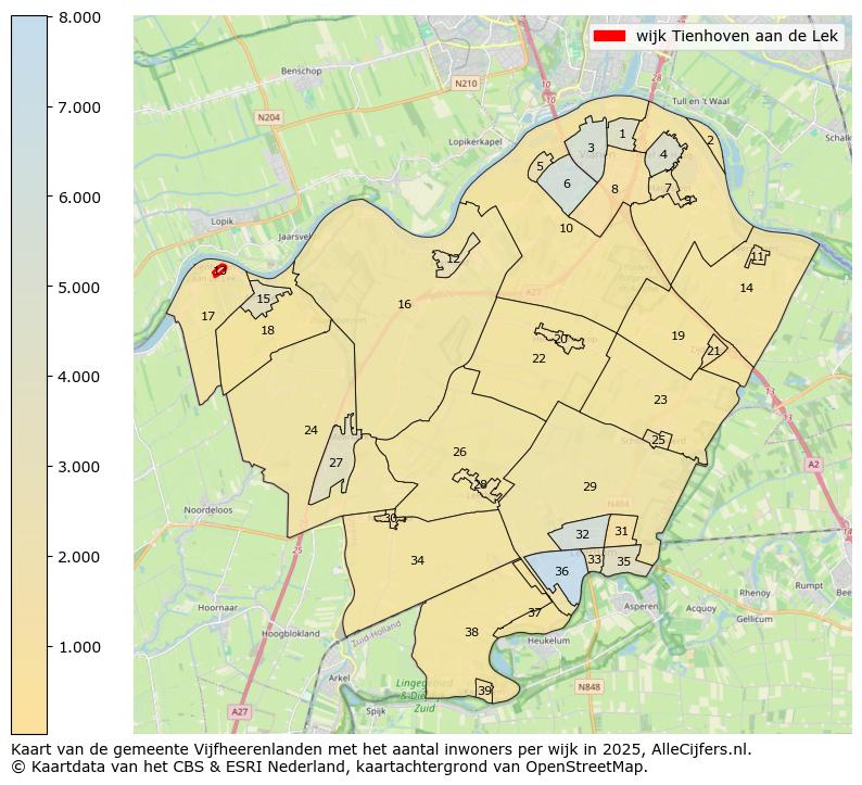 Afbeelding van de wijk Tienhoven aan de Lek op de kaart.