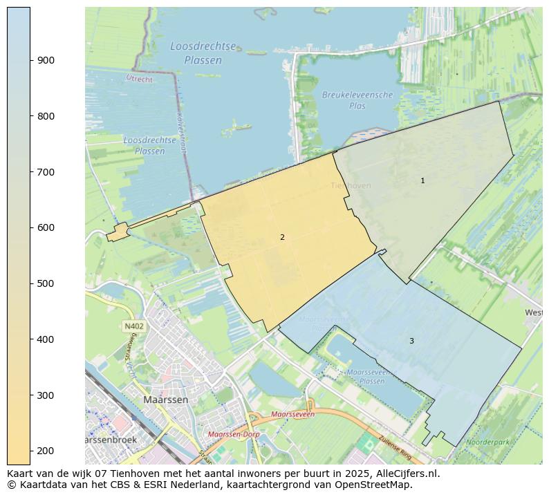 Afbeelding van de wijk Tienhoven op de kaart.