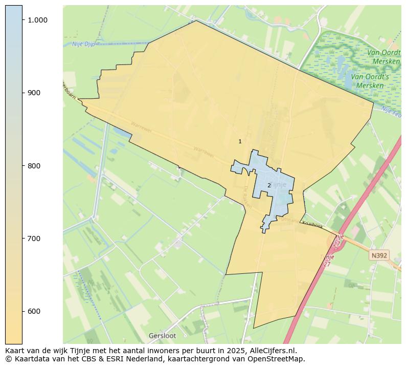Afbeelding van de wijk Tijnje op de kaart.