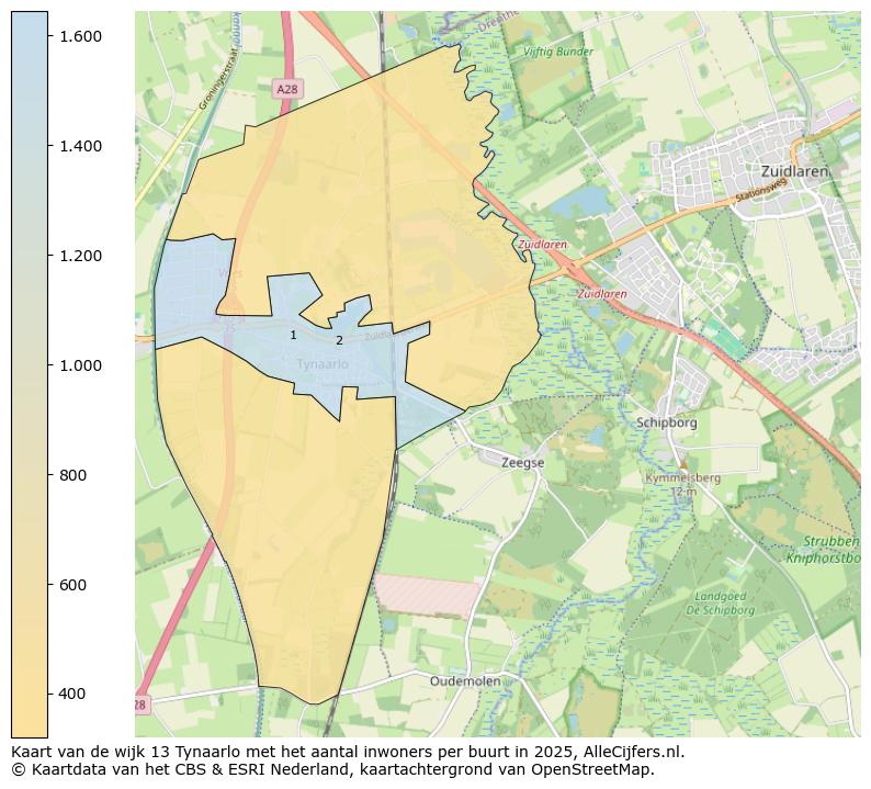 Afbeelding van de wijk Tynaarlo op de kaart.