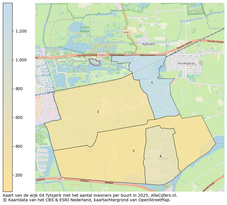 Afbeelding van de wijk Tytsjerk op de kaart.