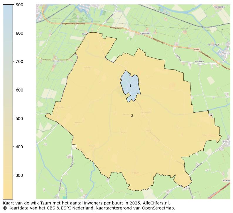 Afbeelding van de wijk Tzum op de kaart.