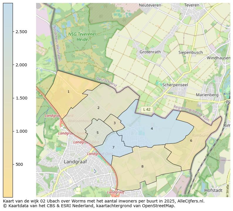 Afbeelding van de wijk Ubach over Worms op de kaart.