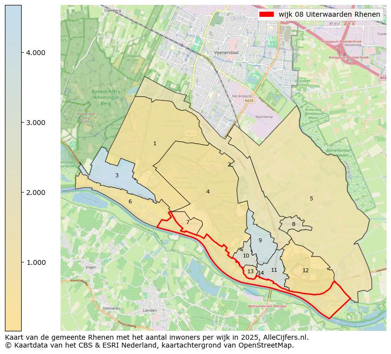 Afbeelding van de wijk Uiterwaarden Rhenen op de kaart.