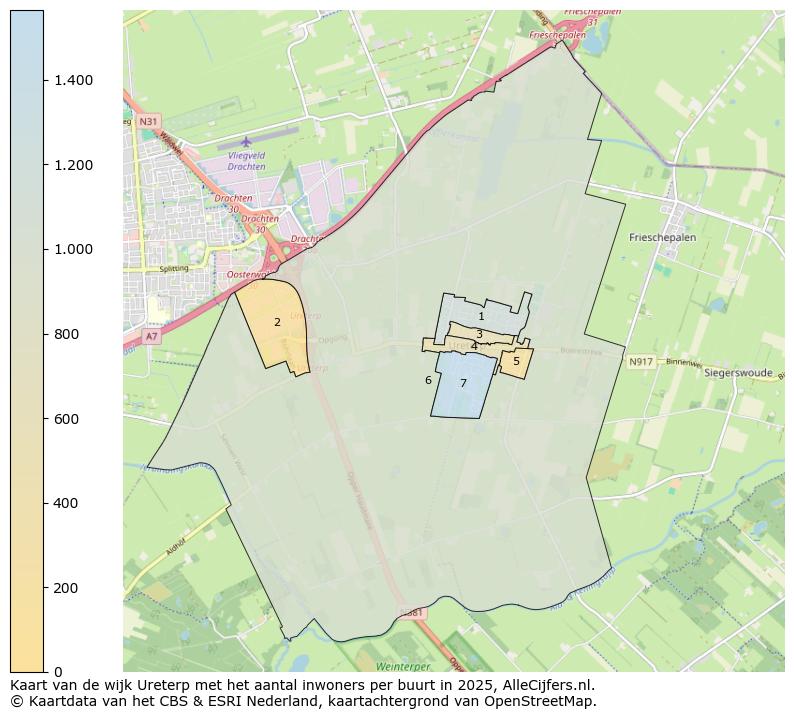 Afbeelding van de wijk Ureterp op de kaart.