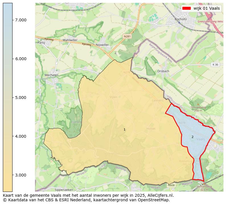 Afbeelding van de wijk Vaals op de kaart.
