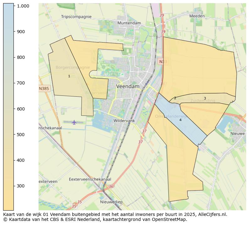 Afbeelding van de wijk Veendam-buitengebied op de kaart.