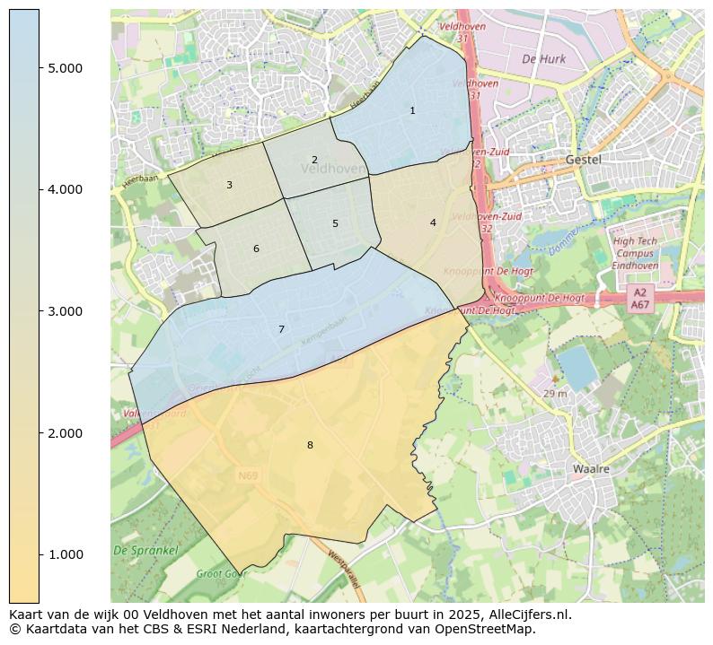 Afbeelding van de wijk Veldhoven op de kaart.