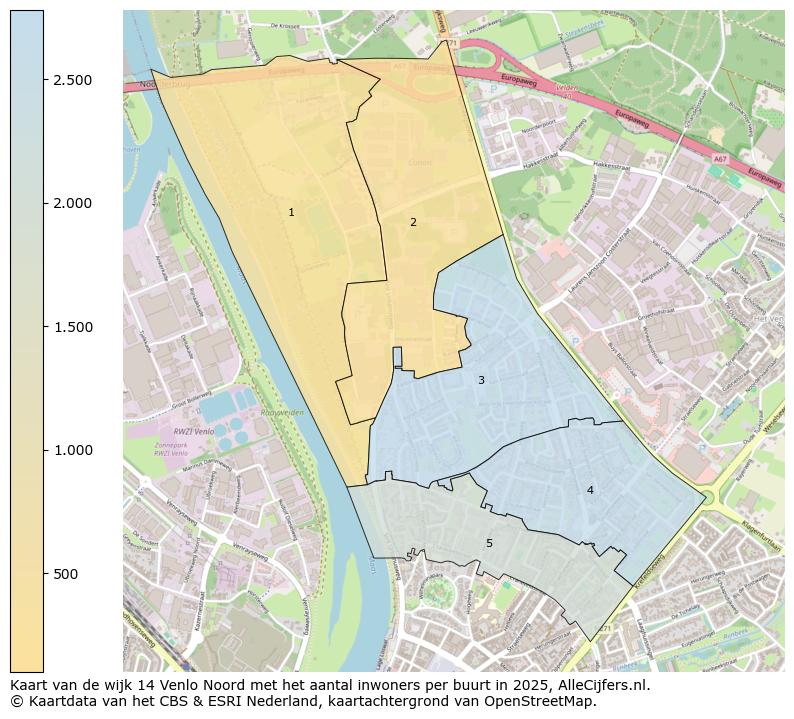 Afbeelding van de wijk Venlo-Noord op de kaart.