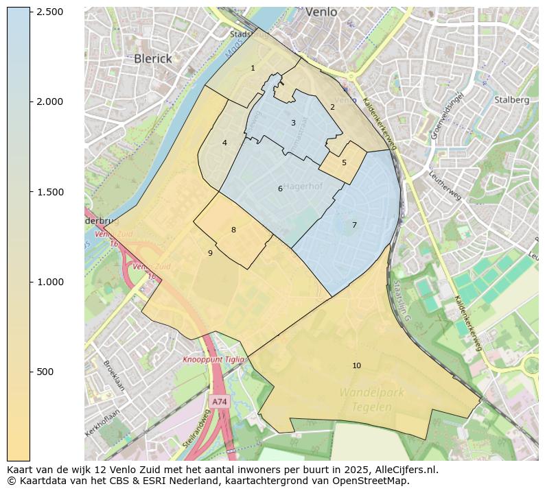 Afbeelding van de wijk Venlo-Zuid op de kaart.