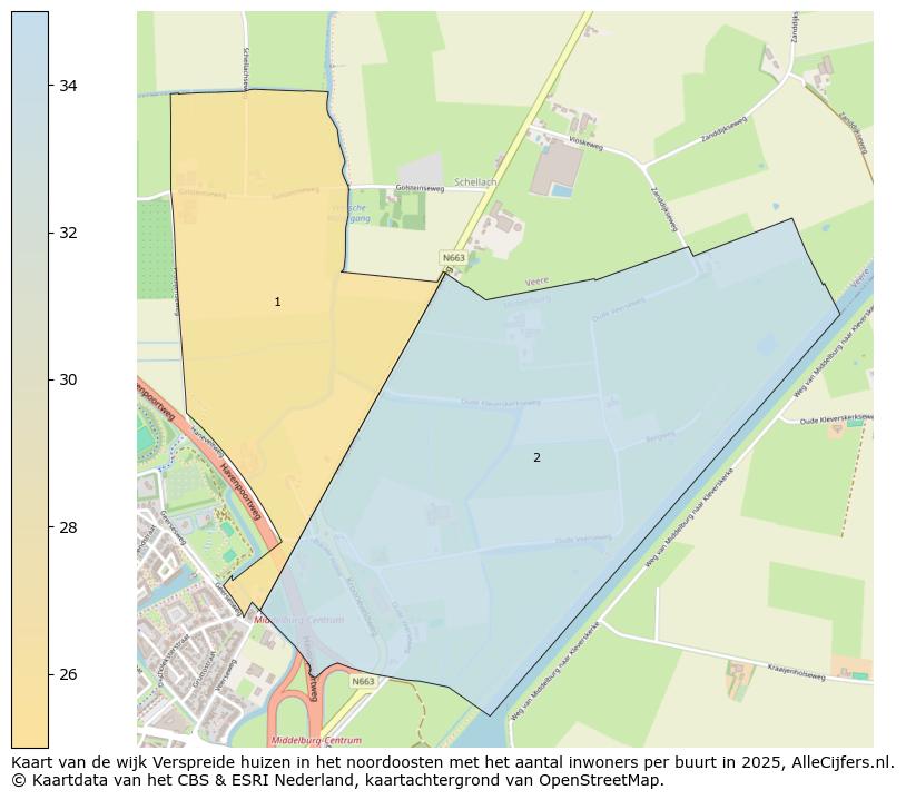Afbeelding van de wijk Verspreide huizen in het noordoosten op de kaart.