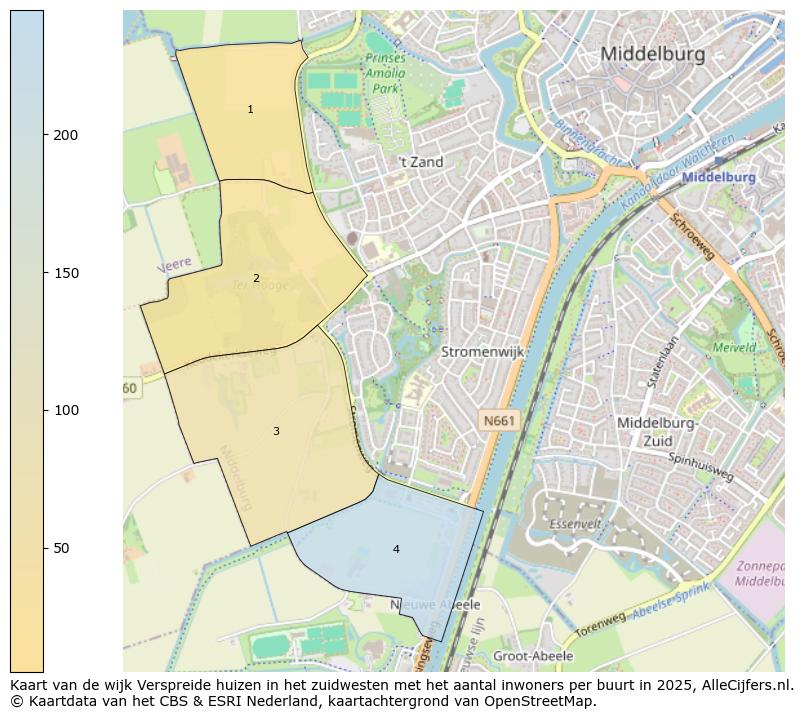 Afbeelding van de wijk Verspreide huizen in het zuidwesten op de kaart.