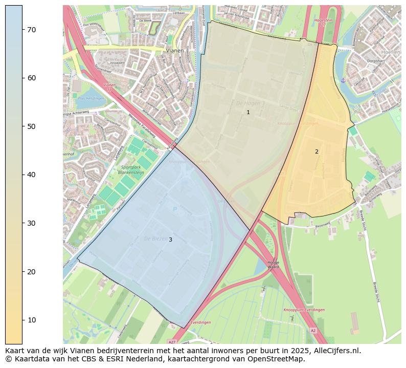 Afbeelding van de wijk Vianen bedrijventerrein op de kaart.