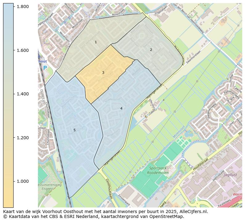 Afbeelding van de wijk Voorhout Oosthout op de kaart.