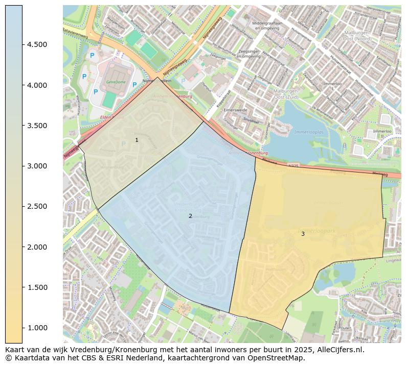 Afbeelding van de wijk Vredenburg/Kronenburg op de kaart.