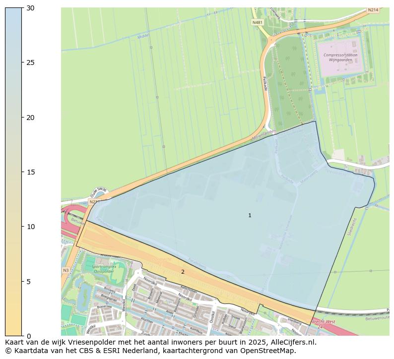 Afbeelding van de wijk Vriesenpolder op de kaart.