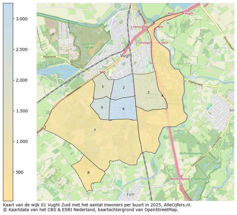Afbeelding van de wijk Vught-Zuid op de kaart.