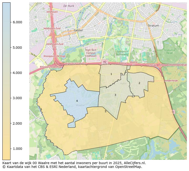 Afbeelding van de wijk Waalre op de kaart.