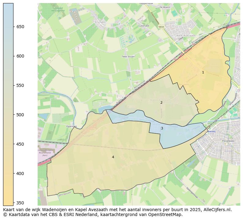 Afbeelding van de wijk Wadenoijen en Kapel Avezaath op de kaart.
