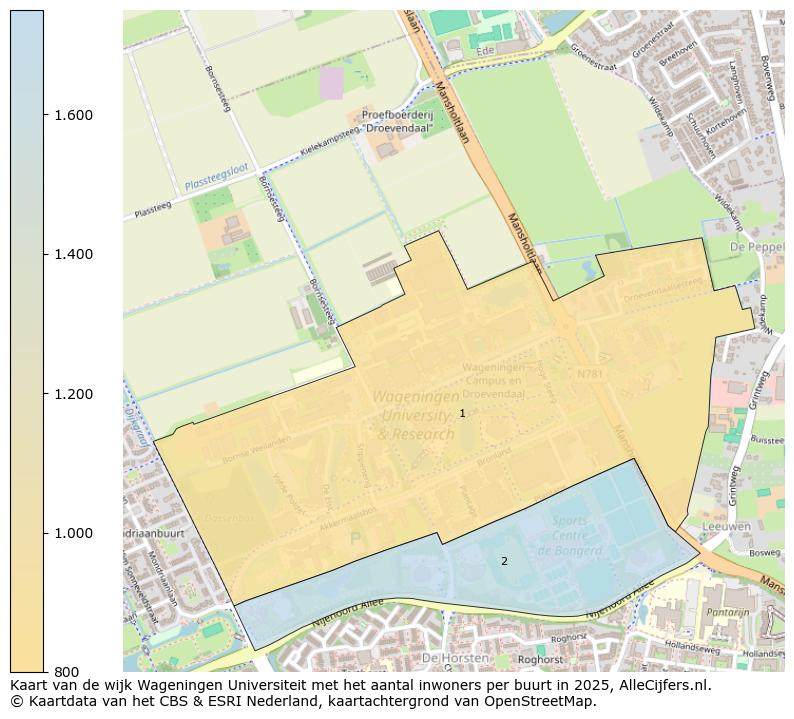 Afbeelding van de wijk Wageningen Universiteit op de kaart.