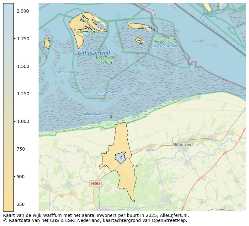 Afbeelding van de wijk Warffum op de kaart.