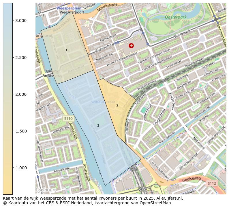Afbeelding van de wijk Weesperzijde op de kaart.