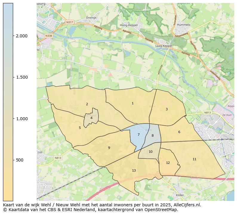 Afbeelding van de wijk Wehl / Nieuw Wehl op de kaart.