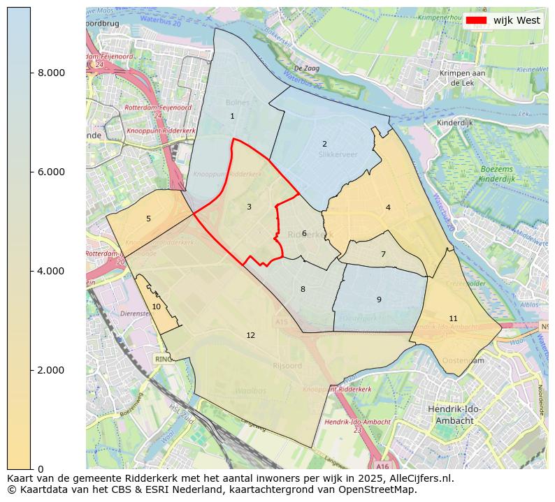 Afbeelding van de wijk West op de kaart.