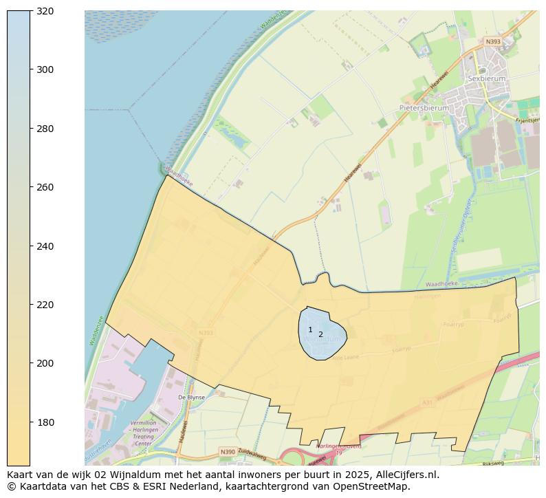 Afbeelding van de wijk Wijnaldum op de kaart.