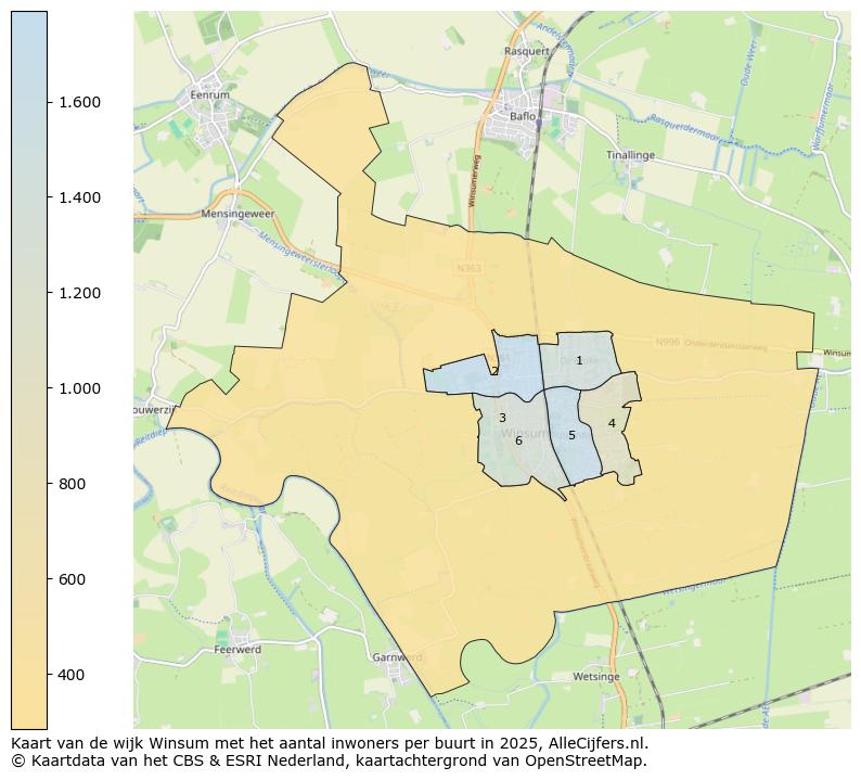 Afbeelding van de wijk Winsum op de kaart.