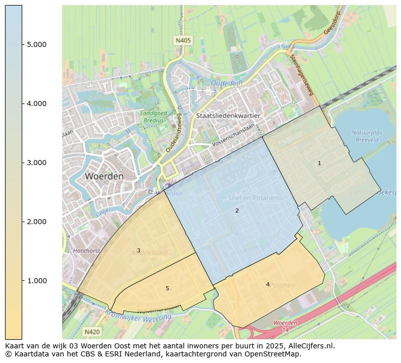 Afbeelding van de wijk Woerden-Oost op de kaart.