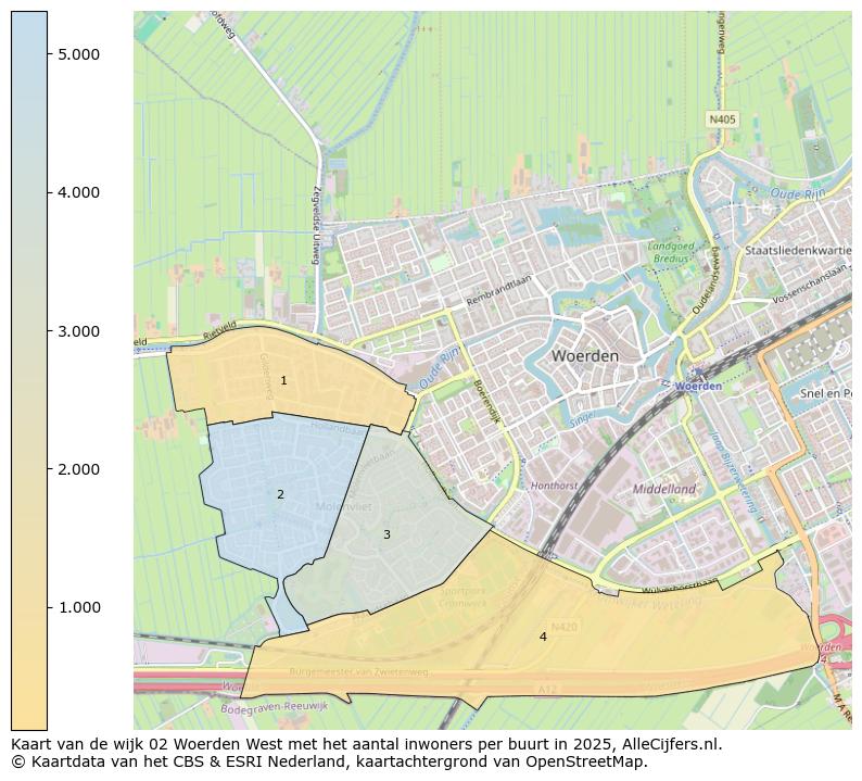 Afbeelding van de wijk Woerden-West op de kaart.