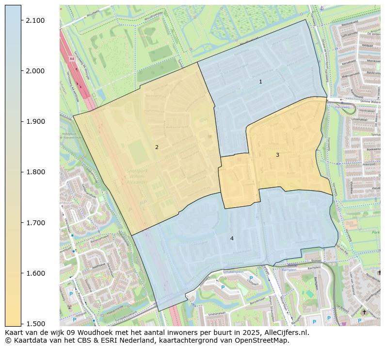 Afbeelding van de wijk Woudhoek op de kaart.
