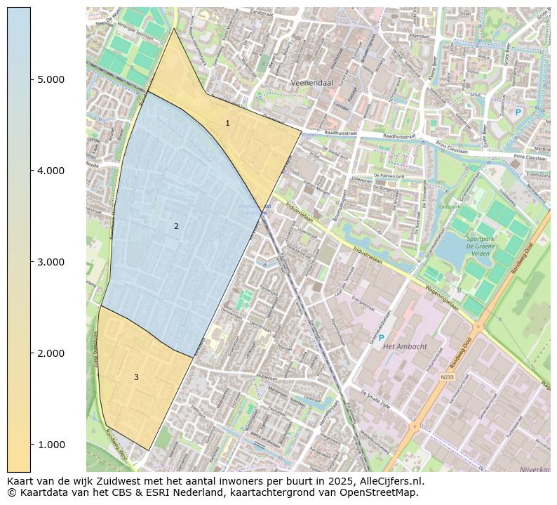 Afbeelding van de wijk Zuidwest op de kaart.