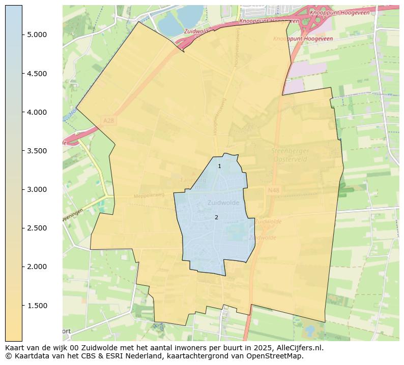 Afbeelding van de wijk Zuidwolde op de kaart.